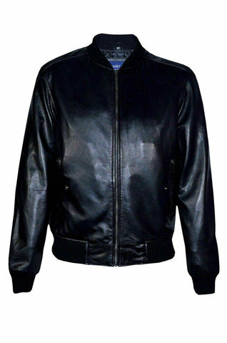 NOORA New Lambskin Mens BLACK Leather Jacket, Classic Shiny Bomber Style Leather Jacket l Biker Jacket YK0102