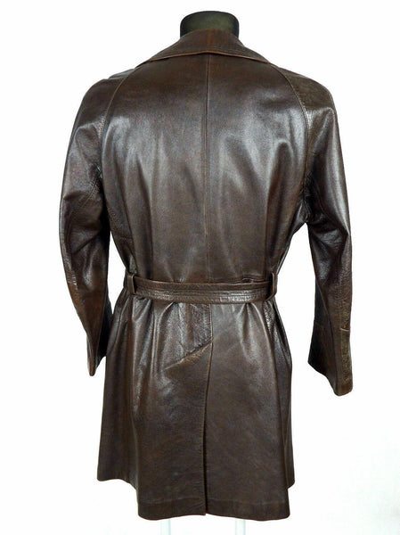 Noora Vintage Leather Trench Coat Overcoat Belted Single Breasted Men Brown SP85