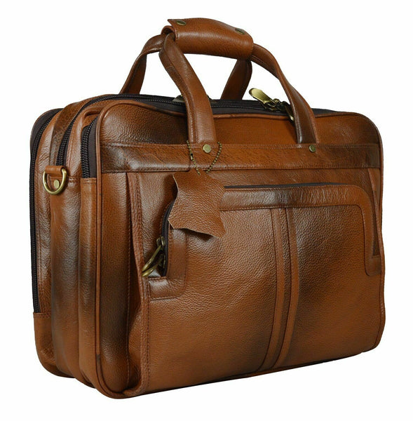 NOORA Men Brown Cowhide Genuine Leather Messenger Shoulder Briefcas Bag QD304
