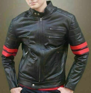 Noora Men-Leather-Jacket-Genuine-Lambskin-Motorcycle-Jacket Black-with-Red WA191