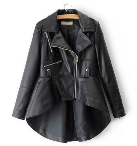 NOORA Leather Jacket Flare Peplum Coat Women Blazer Casual Outwear Slim Fit Black WA556