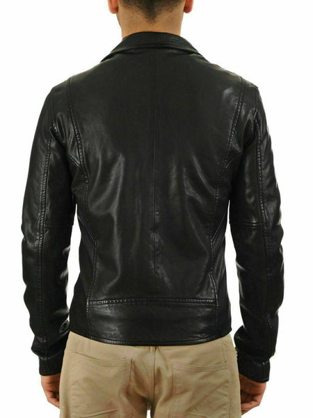 Noora New Men's Lambskin Leather Jacket Motorcycle Black Biker Slim Fit WA188