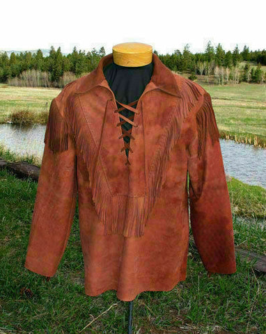 NOORA Men Western Suede Leather Jacket Fringe Suede Leather Shirt  SP456