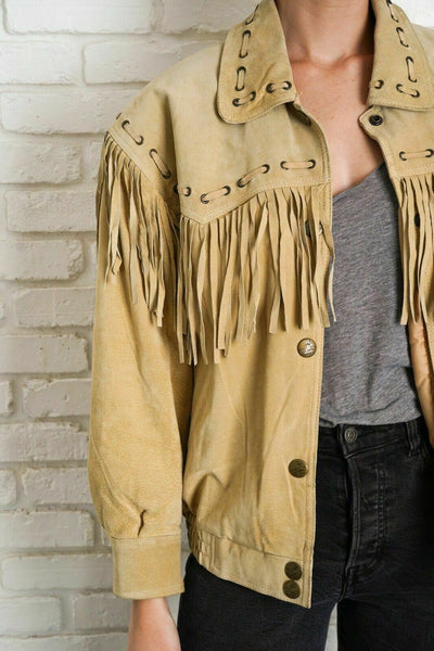 Noora NEW Vintage 90s Suede Leather Fringe Jacket Western STYLE COAT