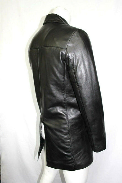 Noora New Lambskin Mens Black Leather Trench Coat | Casual Overcoat Knee Length Style Coat, Shiny Coat  YK098