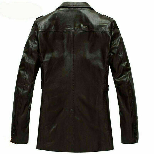 Noora New Men Real Lambskin Genuine Leather Trench Coat Long Button Jacket WA430