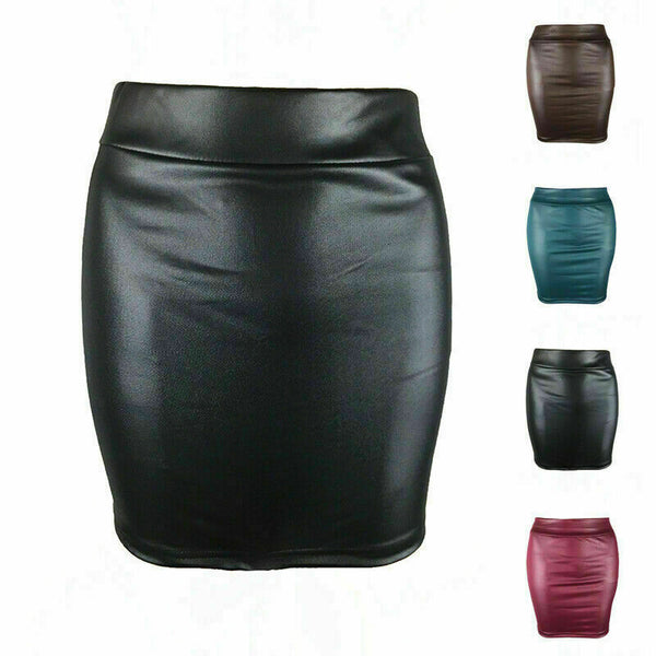 NOORA New Womens Lambskin Leather Lingerie Wet Look Shiny Tight Mini Skirt QD184