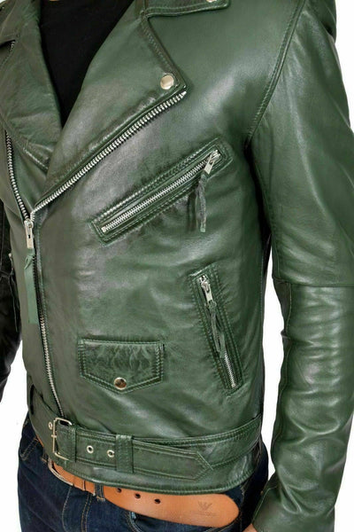NOORA New Men's Lambskin Leather Green Jacket Bikers Bomber Modern Styles QD215
