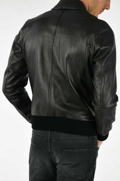 Noora Mens Black Bomber Leather Jacket With Branded YKK Zipper |  Black Biker Rider Bomber Leather Jacket SU0118