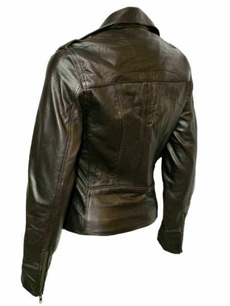 Noora Womens Ladies Real Soft Leather Racing Style Biker Jacket NEW L3
