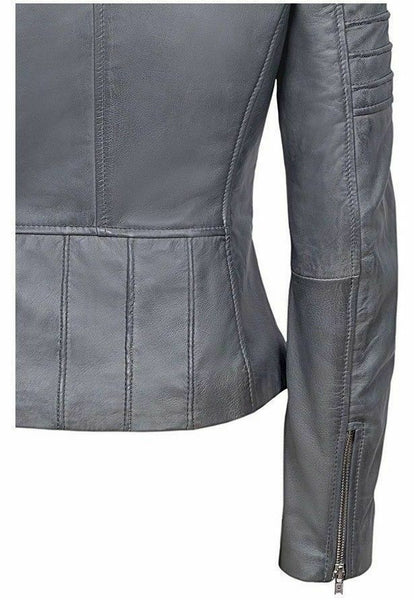 Noora Womens Ladies Real Soft Leather Racing Style Biker Jacket NEW L4
