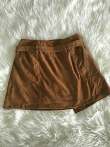 NOORA Leather Sexy Mini High Waist Suede Leather Skirt BROWN A-Line SJ145