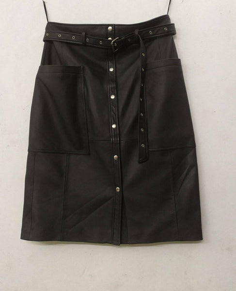 NOORA Women Lambskin Leather long Black Skirt Outfit Leather Skirt Modern QD479