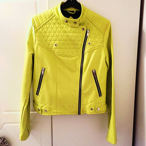 NOORA New Women Leather Lambskin Bomber Jacket Classic Diamond Biker Jacket QD33