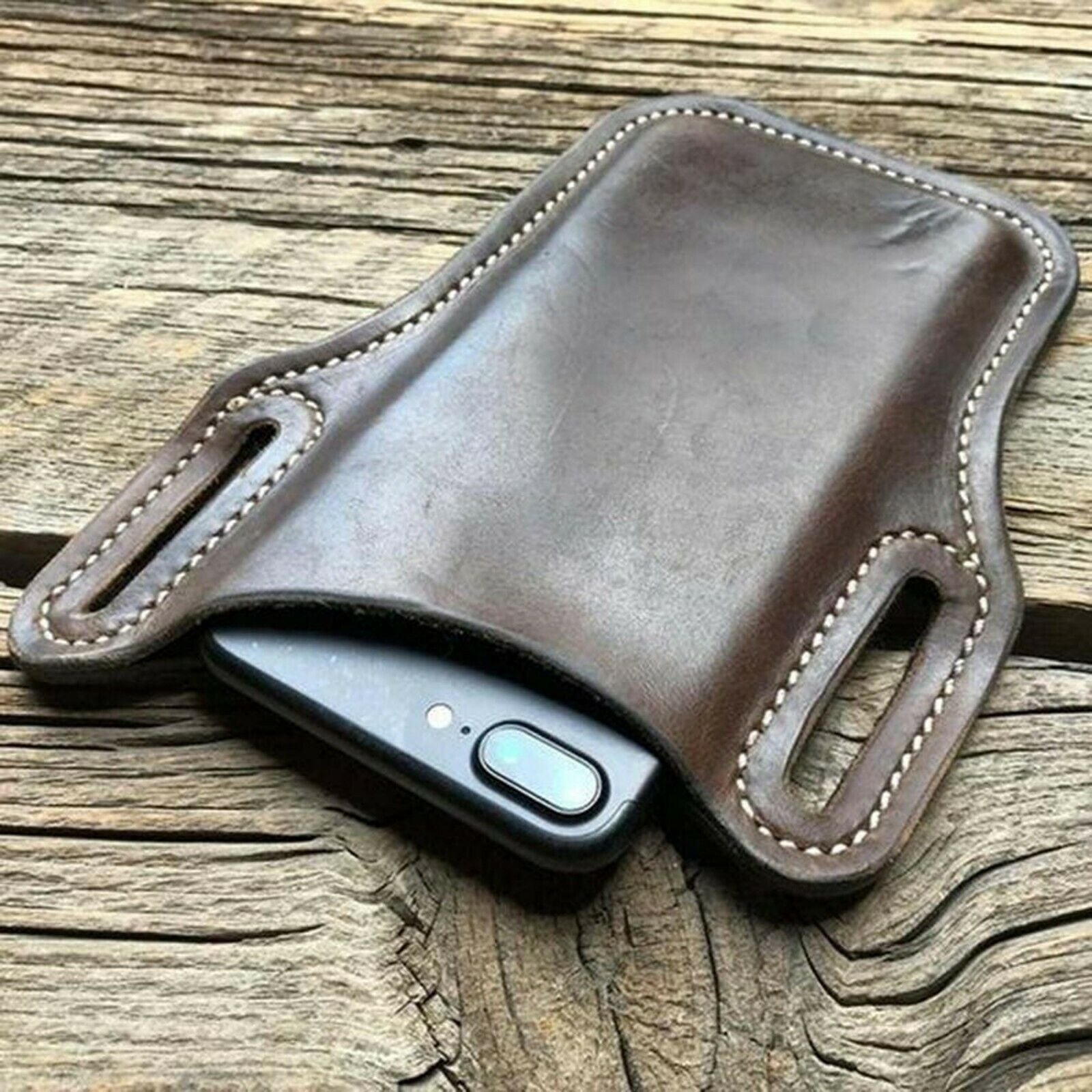 NOORA Distressed Leather brown purse Retro Short Short Cell Phone Case Belt Bag