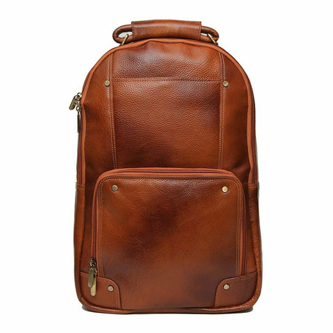 NOORA 18 inch Pure Tan Leather Backpack Bag for Laptop Office men and women QD13