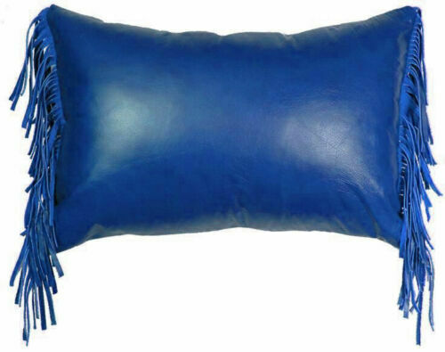 Noora Side Fringe Real Leather Handmade Long Lumbar Pillow Case Cushion Cover QD