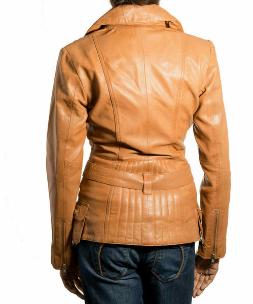 NOORA New Ladies Leather Jacket Classic Biker Style 100% REAL NAPA LEATHER WA218