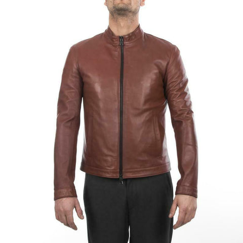 Noora New Genuine Men Lambskin Leather Brown Jacket Motorcycle Modern Biker QD52