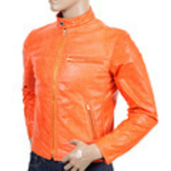 NOORA Fight Club Mens Hot ORANGE Hollywood Film Style Leather Reefer Jacket QD47