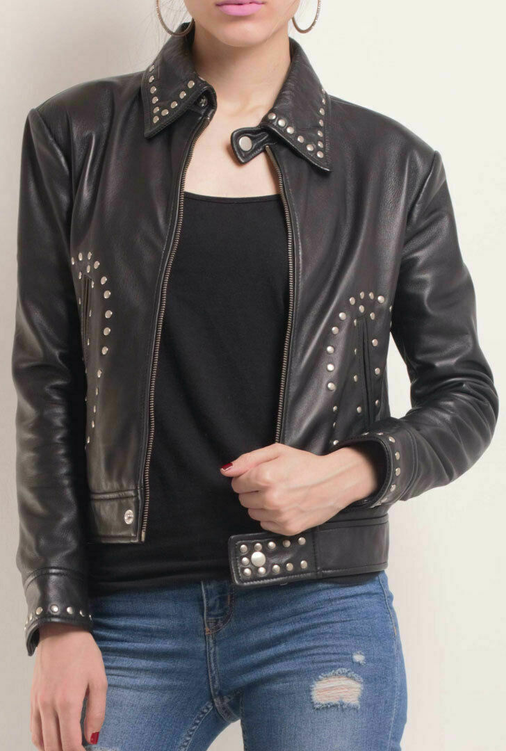 NOORA New Lambskin Leather Cropped Hot Jacket Biker Modern Stylesh Classic QD198