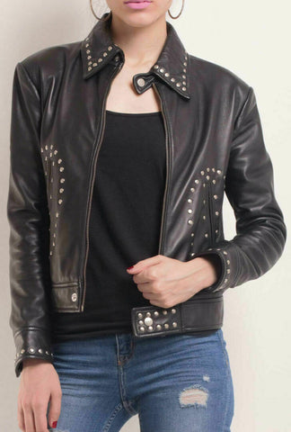 NOORA New Lambskin Leather Cropped Hot Jacket Biker Modern Stylesh Classic QD198