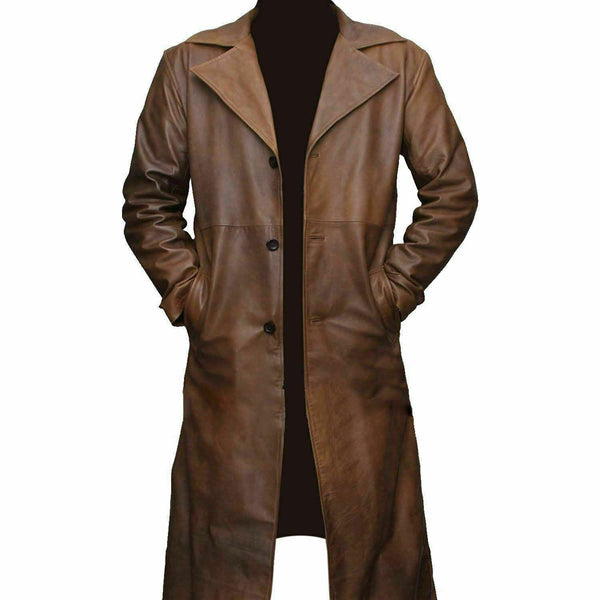 NOORA Men Genuine Lambskin Leather Trench Coat Winter Overcoat Long Jacket QD662
