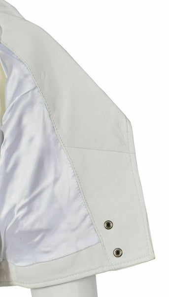 NOORA White Leather Womens Biker Jacket Short Cropped Fitted Sexy Bolero - WA499
