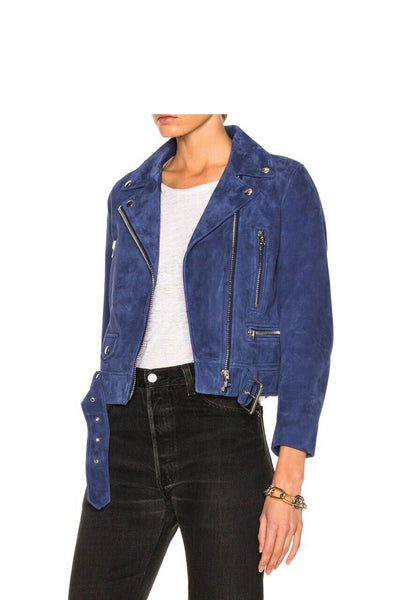 NOORA Women's Real Blue Biker Soft LambSkin Leather Jacket for Halloween RS241