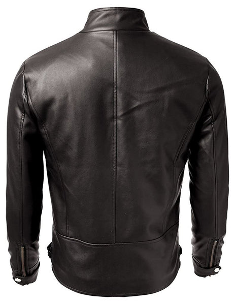 Noora Genuine Lambskin Leather Men's Black Biker Jacket Cafe Racer Riding Slim Fit With Zipper Jacket & Pocket JS012