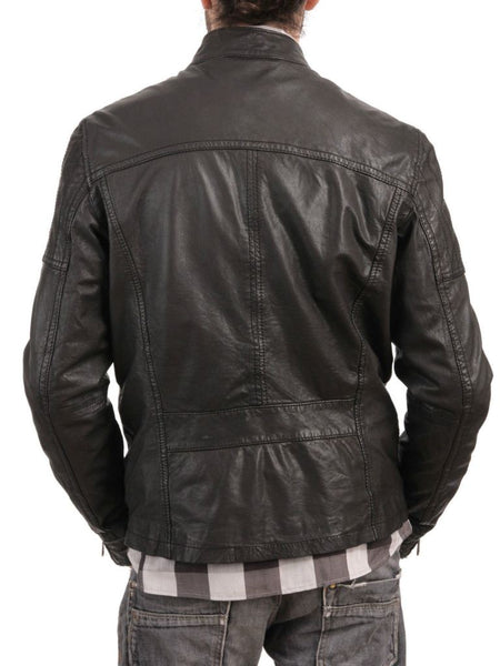 men’s black brown leather biker jacket - Noora International