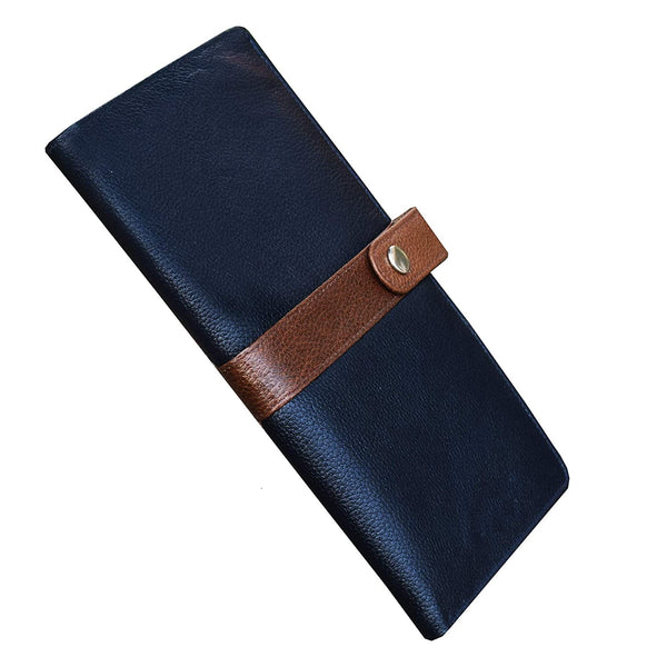 NOORA 100% personalized wallet for Women's, Blue-Tan Leather Passport Wallet, Women's Gift - SK10