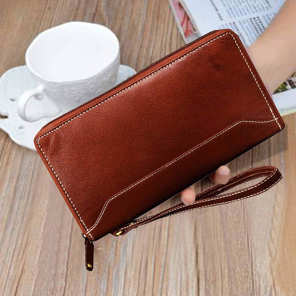 NOORA Women's wallet| Brown Leather Card Holder| Passport Holder| Travel Wallet Money Clip| Debit Card Holder-SK9