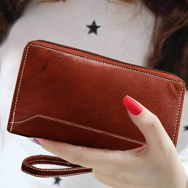 NOORA Women's wallet| Brown Leather Card Holder| Passport Holder| Travel Wallet Money Clip| Debit Card Holder-SK9