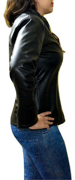 NOORA Womens Lambskin Black Leather Motocycle Jacket With Zipper & Chinese Collar Slim Fit Biker Jacket JS17