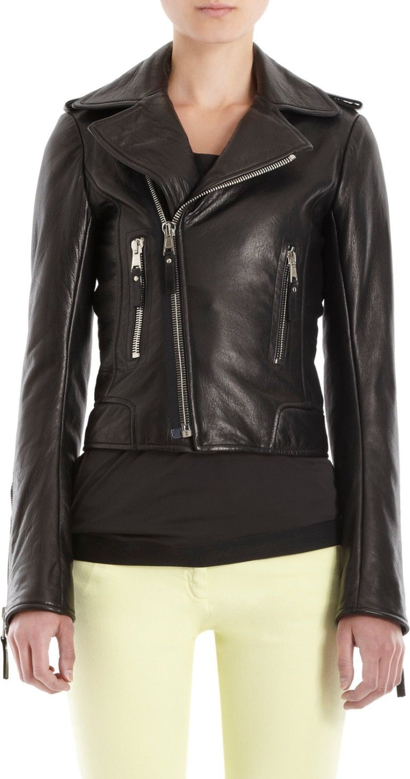 Noora Women's Cropped and fitted Black Lambskin Leather jacket ST0206