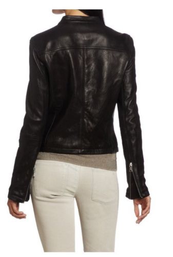 Noora Women’s Real Sheepskin Leather Jacket with front pockets Black ST0228