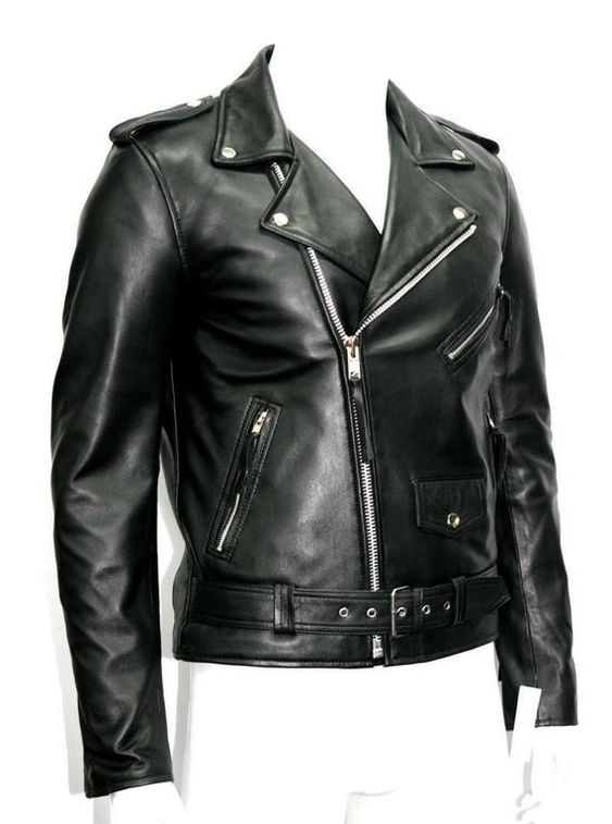 NOORA Men's BLACK Lambskin Biker Motorcycle Leather Jacket With off-centre front Zipper Closure,