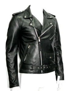 NOORA Men's BLACK Lambskin Biker Motorcycle Leather Jacket With off-centre front Zipper Closure,
