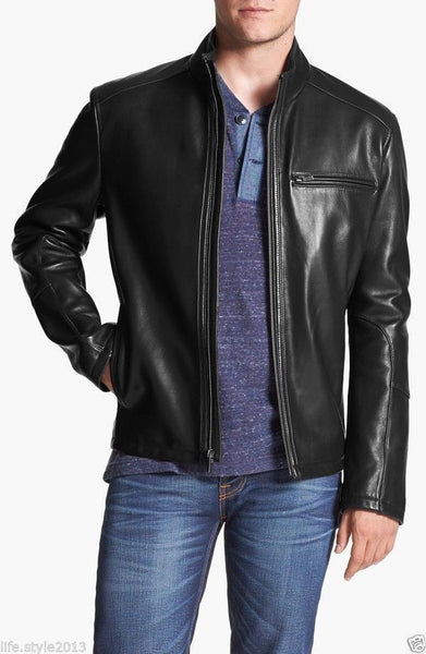Noora Lambskin Leather Jacket Black | Stylish Biker Jacket with Stand Collar | Clubbing Jacket