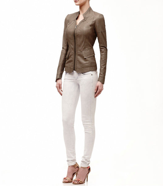 Women’s Burnt-Almond fitted leather jacket