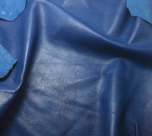 NOORA ROYAL BLUE Lambskin Leather Genuine Cowhide Slightly Firm Leather 5 SqFt WA57