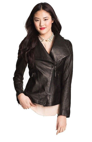 Noora Women's black biker jacket for women ST0221