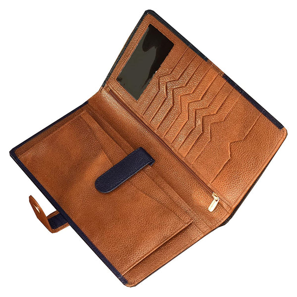 NOORA 100% personalized wallet for Women's, Blue-Tan Leather Passport Wallet, Women's Gift - SK10