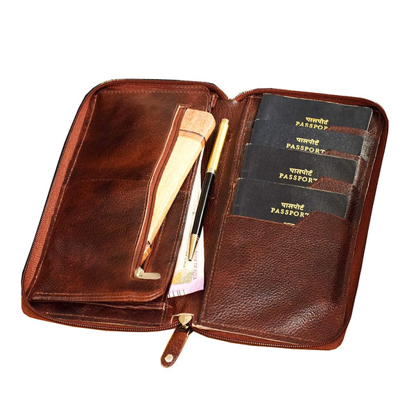 NOORA 100% personalized wallet Dark Brown Leather Unisex Passport Holder | Document Holder | carry checkbook & passbook | SK11