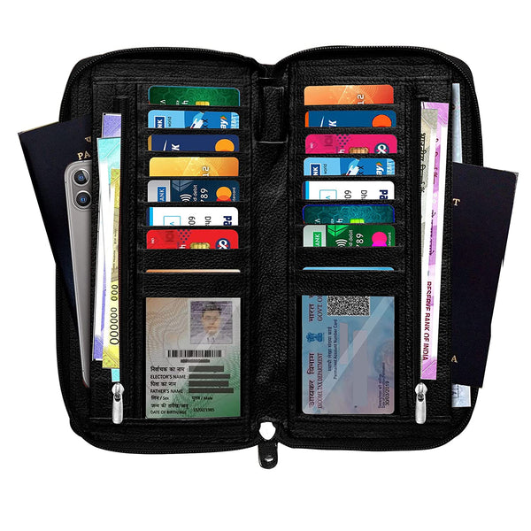 NOORA personalized wallet for Unisex ,BLACK Leather Passport and Card Holder,  Travel Wallet , Money Wallet |  Men's Gift - SK6
