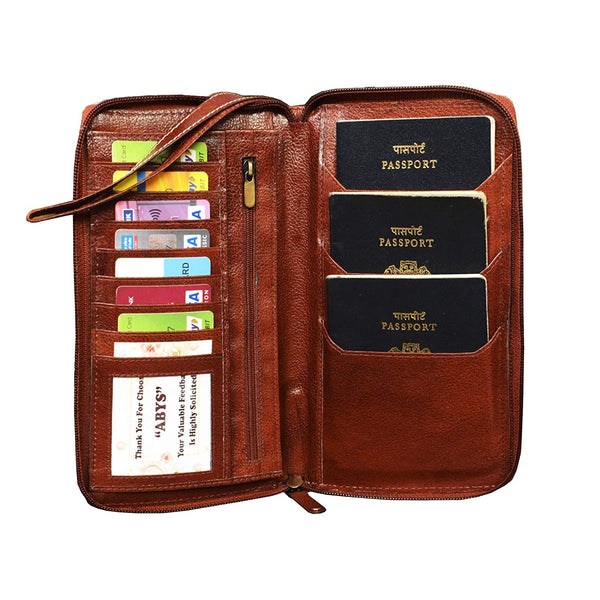 NOORA Women's wallet| Brown Leather Card Holder| Passport Holder| Travel Wallet Money Clip| Debit Card Holder-SK9