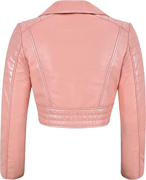 NOORA Womens PINK Cropped Biker Leather Jacket | Casual & Party Wear Jacket | Quilted Jacket for Women | SN019