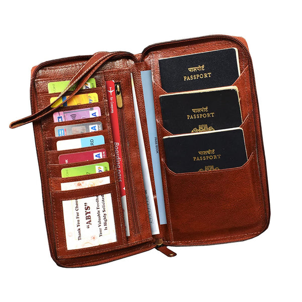 NOORA Women's wallet| Brown Leather Card Holder| Passport Holder| Travel Wallet Money Clip| Debit Card Holder-SK9