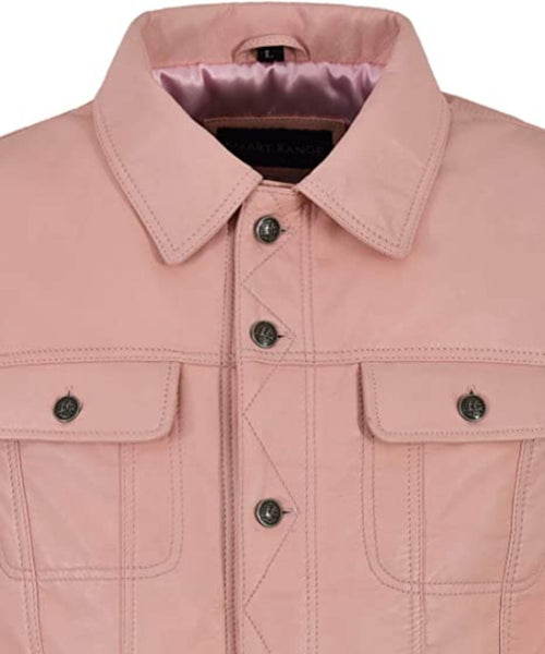 Noora New Lambskin Men's Pink Leather Shirt & Jacket, Motorcycle Slim Fit Biker Jacket, Dashing Style Jacket SN023